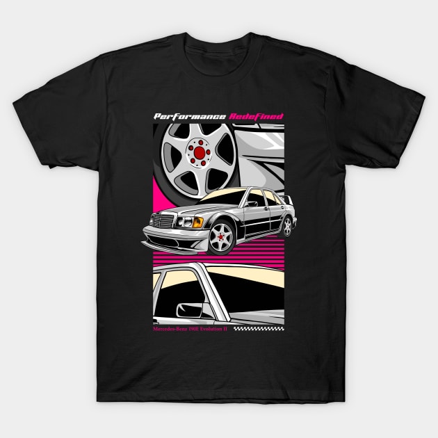 Retro Evolution 2 190 E Car T-Shirt by milatees